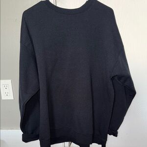 Hanes Black Crewneck Sweater with Ribbed Cuffs